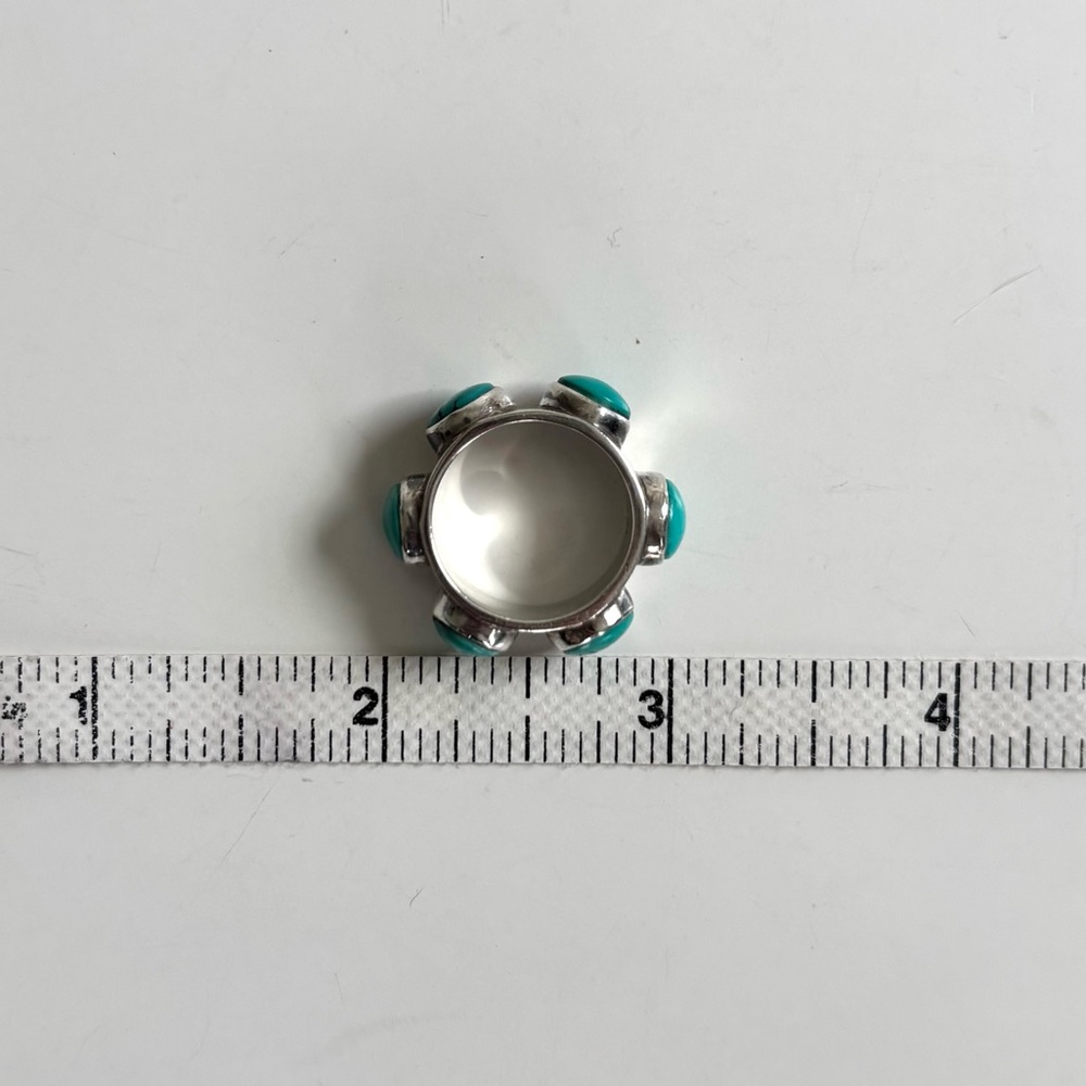 Sterling Silver Ring with Turquoise Stones Size 7 - Picture 9 of 9